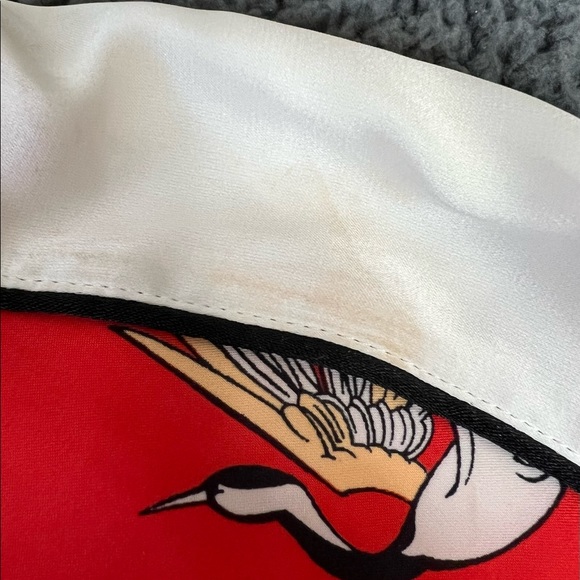 EXPRESS Reddish Orange/Multi Floral Bird Print Soft Bomber Jacket Women's Medium - Picture 10 of 11